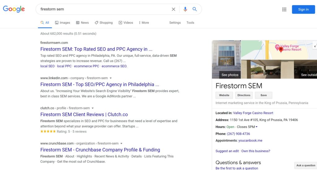 firestorm sem google search results