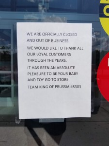 Toys R Us King of Prussia ClosedSign