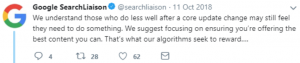 Google June 2019 Algorithm Update content tweet 2