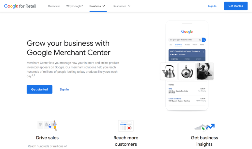 google merchant center home page