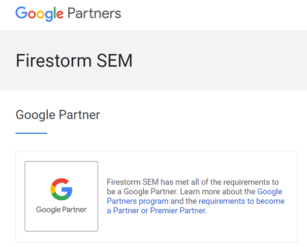 firestorm sem google partner screenshot